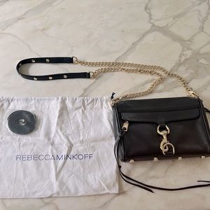 Rebecca Minkoff Black Leather Mini Mac Crossbody Bag with gold hardware